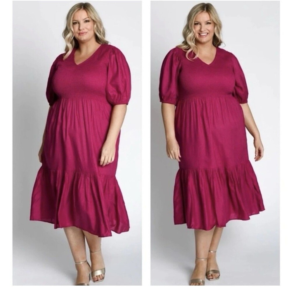 NWT Dani Marie Mia Smocking Blouse Short Puff Sleeve Dress French Plum 20